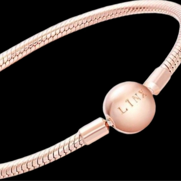 Linx 18K Rose Gold Smooth Snake Chain Charm Bracelet with Ball Clasp and Logo - Picture 3 of 10